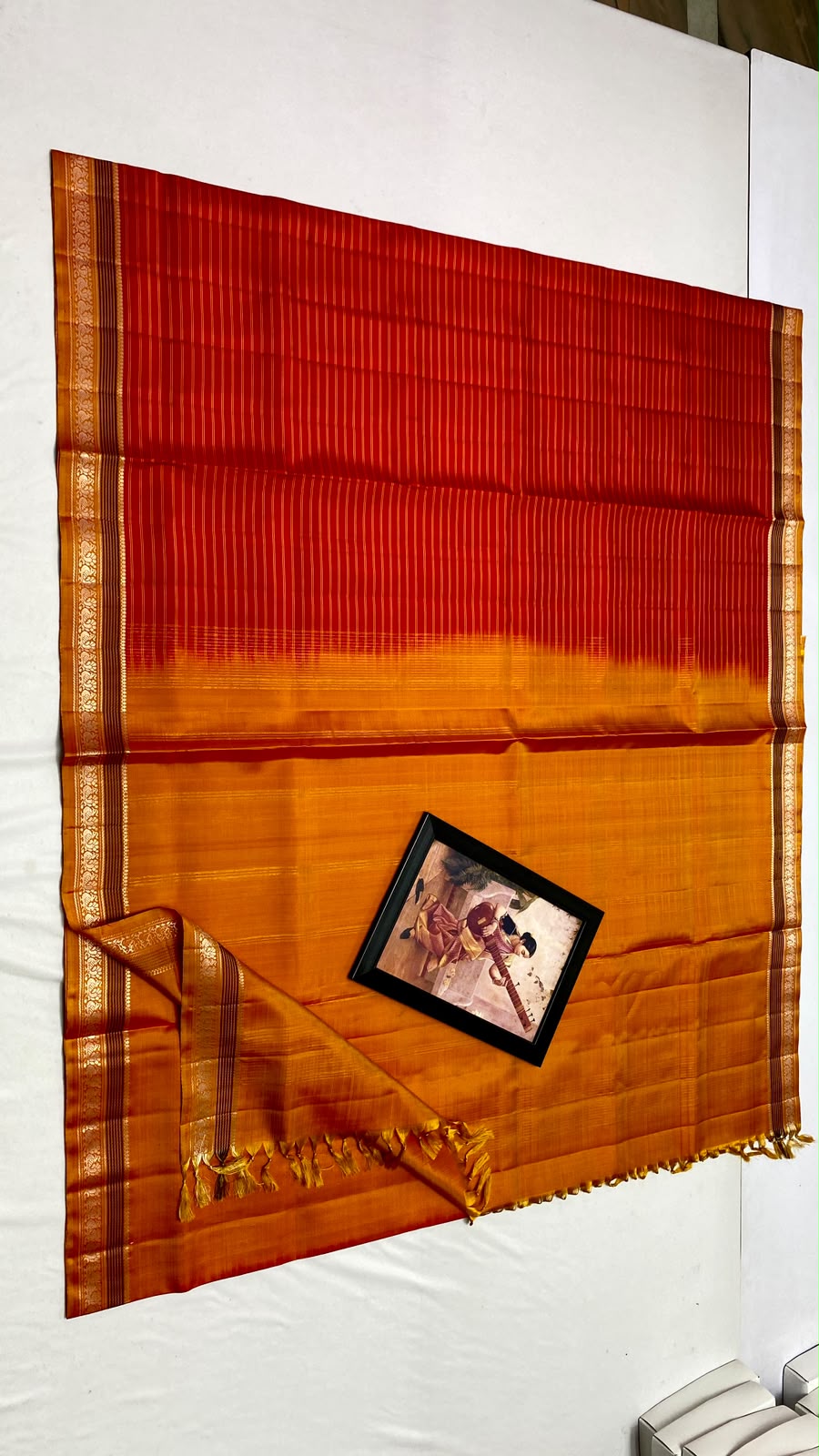 Mango Orange with Deep Red Pure Kanchipuram Traditional Handloom Silk Saree